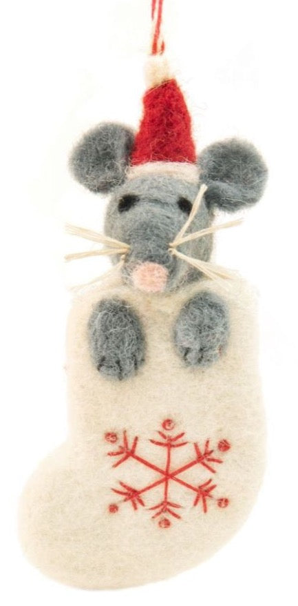 Handmade Mike the Mouse Christmas Decoration | 100% NZ Felted Wool - STEAM Kids Brisbane