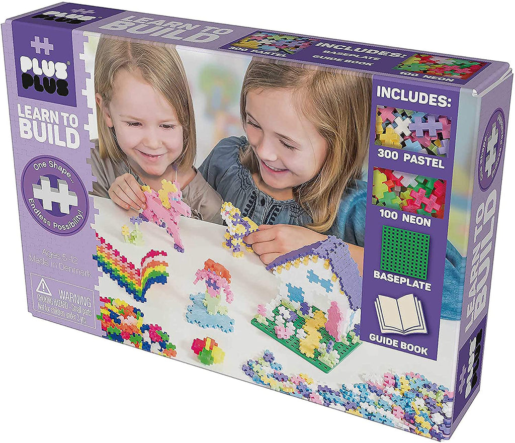 Plus-Plus Mini Learn to Build | Pastel Colours | 600 Pieces + 2 Baseplates - STEAM Kids 
