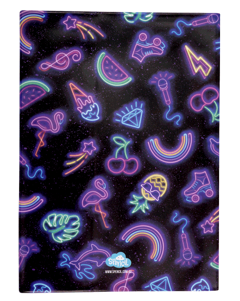 Spencil A4 Bookcover - Neon Party | Book Cover A4 Exercise Book Size - STEAM Kids Brisbane