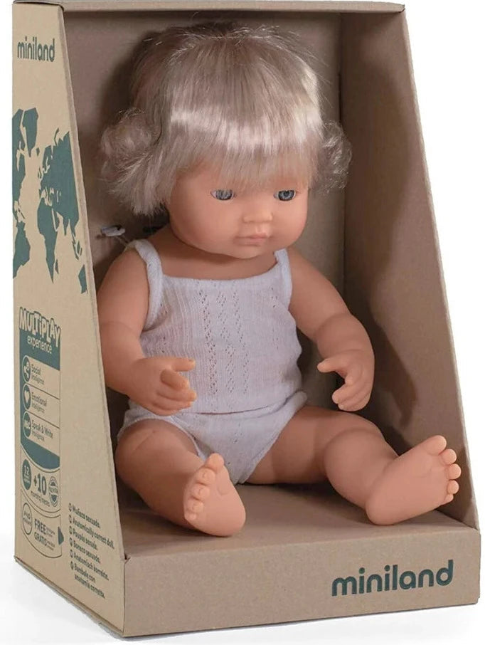 {Seconds} Miniland Anatomically Correct Baby Doll | Caucasian Blonde Girl Doll 38cm - STEAM Kids Brisbane