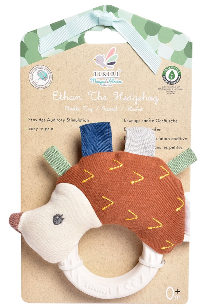 Ethan the Hedgehog Fabric Rattle with Rubber Teether | Tikiri - STEAM Kids Brisbane