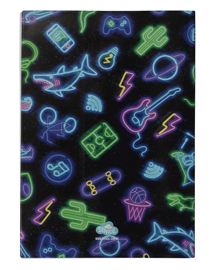 Spencil A4 Bookcover - Neon Life 1 | Book Cover A4 Exercise Book Size - STEAM Kids Brisbane