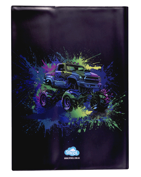 Spencil A4 Bookcover - Mega Wheels 1 | Book Cover A4 Exercise Book Size - STEAM Kids Brisbane