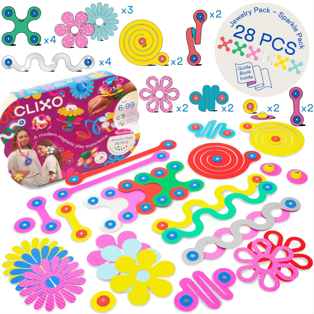 Clixo Jewelry Pack - 28 Piece Magnetic Wearable STEM Toy - STEAM Kids Brisbane