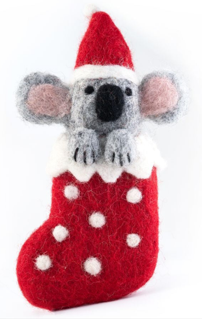 Handmade Koala Stocking Christmas Decoration | 100% NZ Felted Wool - STEAM Kids Brisbane