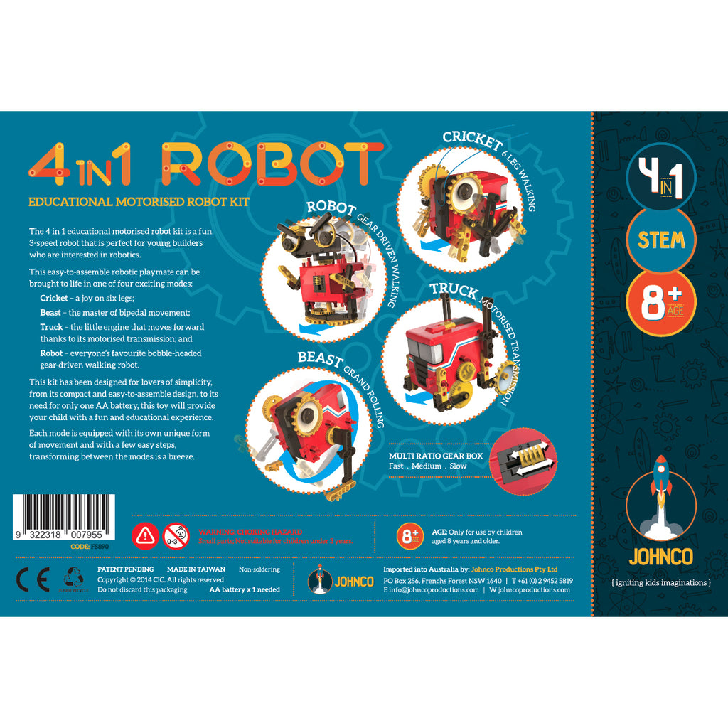 Johnco | 4 in 1 Educational Motorized Robot Kit - STEAM Kids Brisbane