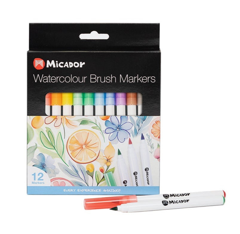 Micador Watercolour Brush Markers 12 Pack - STEAM Kids Brisbane