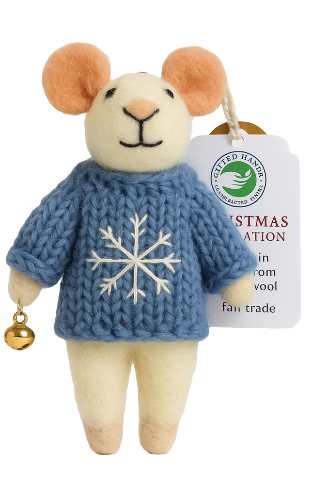 Handmade Felt Milo Mouse Christmas Decoration | 100% NZ Wool | Fair Trade from Nepal - STEAM Kids Brisbane