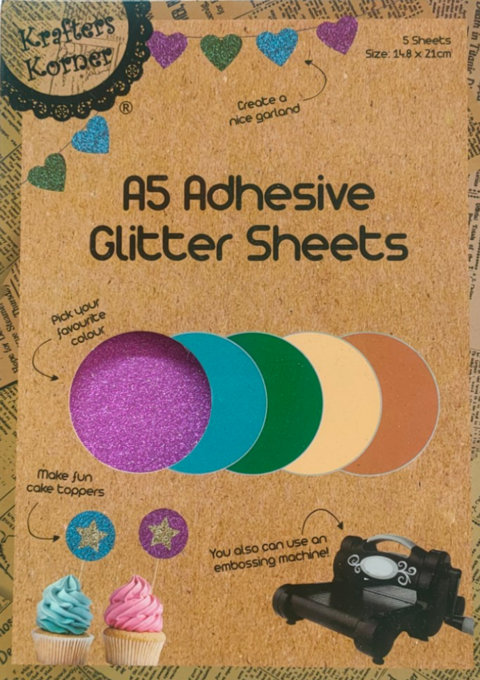 A5 Adhesive Glitter Sheets - 5 Sheets, Pink and Bright Colours | Krafters Korner - STEAM Kids Brisbane