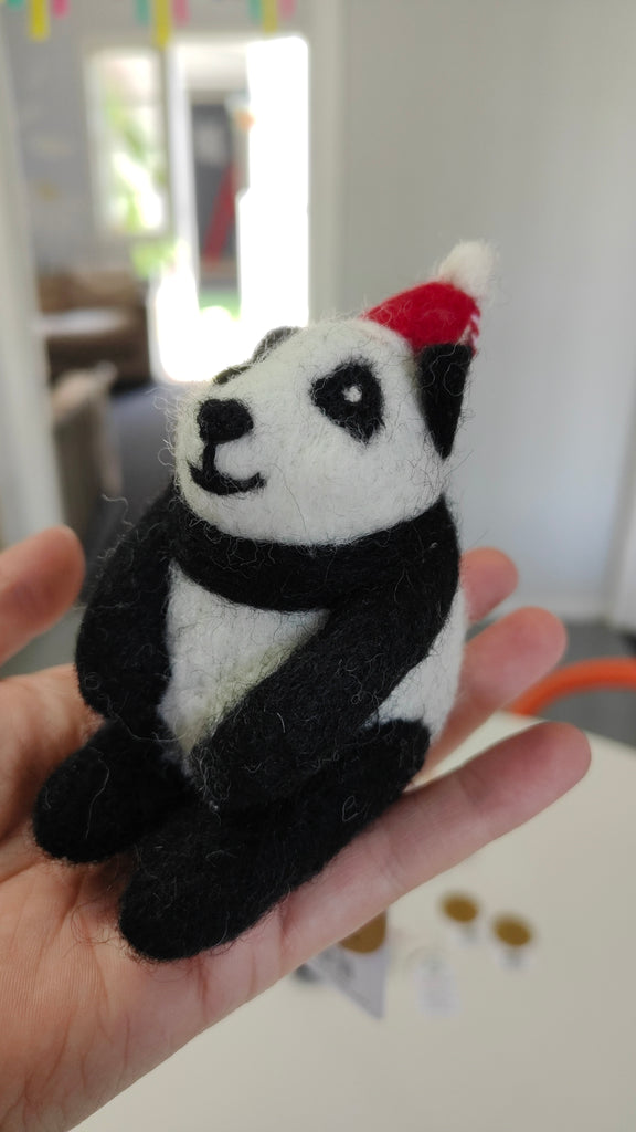 Handmade Bear Panda Christmas Decoration | 100% NZ Felted Wool - STEAM Kids Brisbane