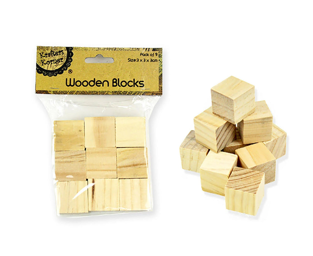 Krafters Korner Wooden Blocks | Pack of 9 |  3cm x 3cm - STEAM Kids Brisbane