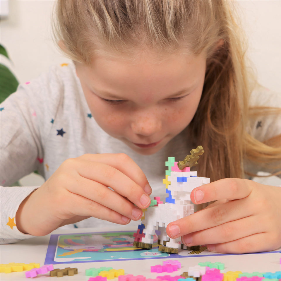 Plus Plus Mini | Learn to Build Unicorns | 275 Pieces + Baseplate - STEAM Kids Brisbane