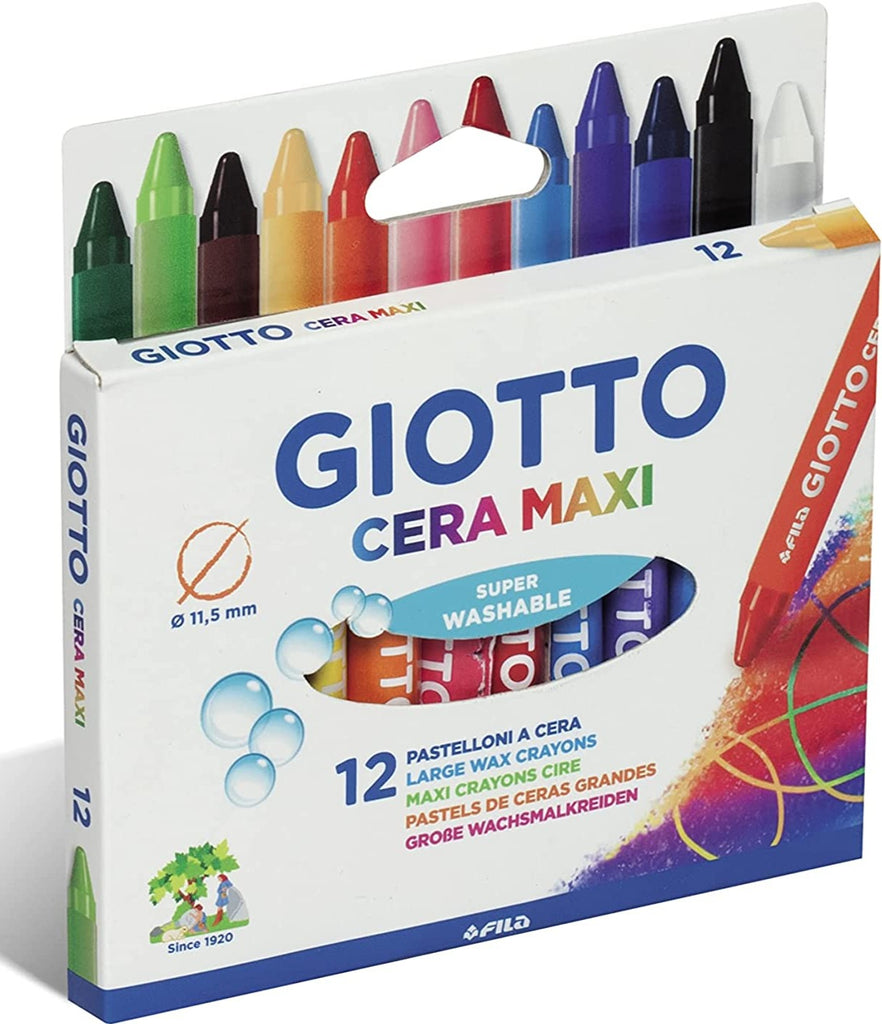 Fila Giotto | Cera Maxi Large Wax Crayons – Box of 12 Assorted Colours 11.5mm - STEAM Kids 