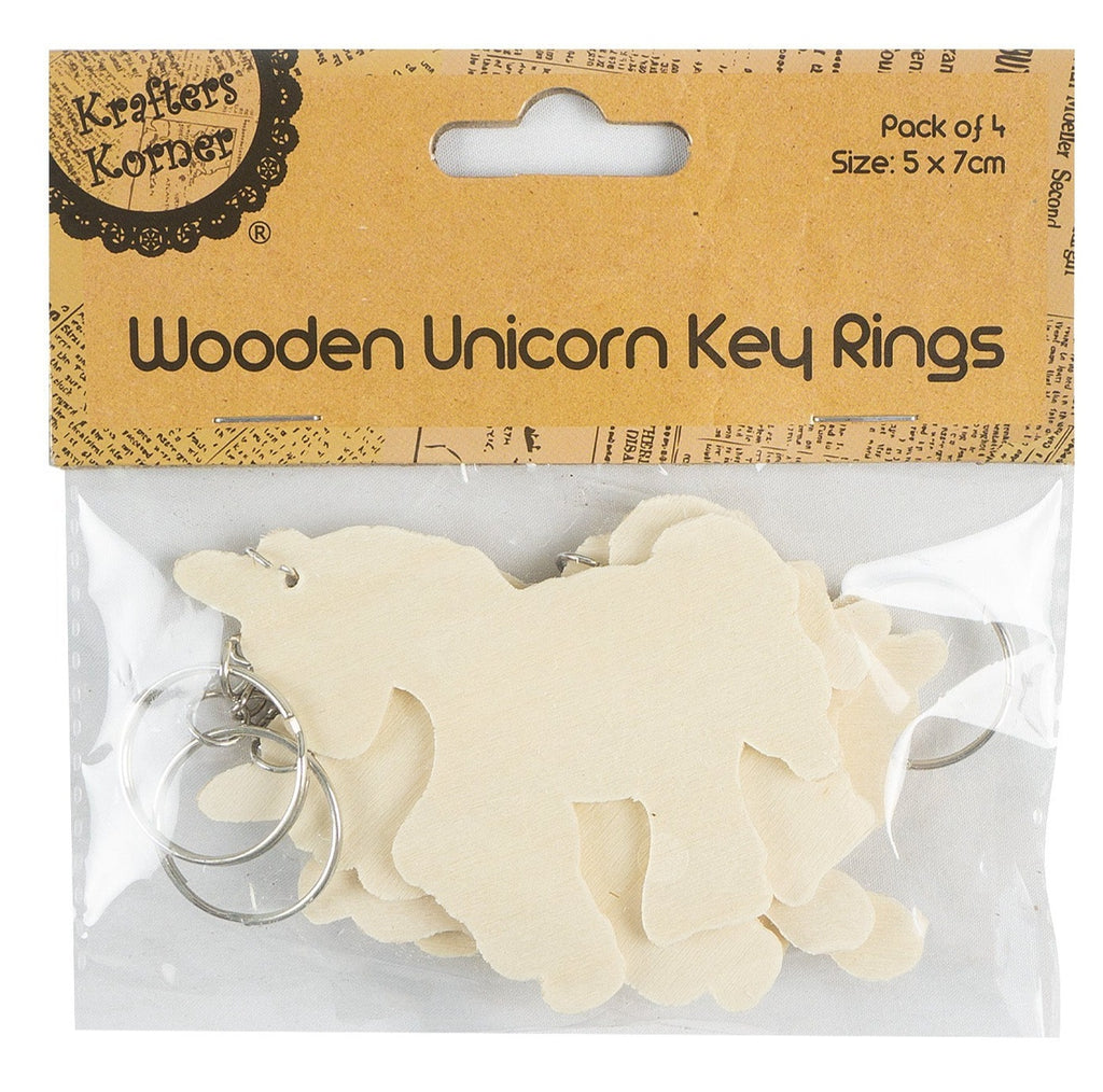 Wooden Unicorn Key Rings - 4pcs | Krafters Korner - STEAM Kids Brisbane