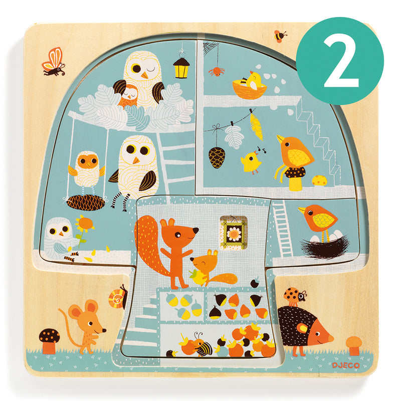 Tree House 3 Layer Wooden Puzzle  | Owl and Friends by Djeco - STEAM Kids Brisbane