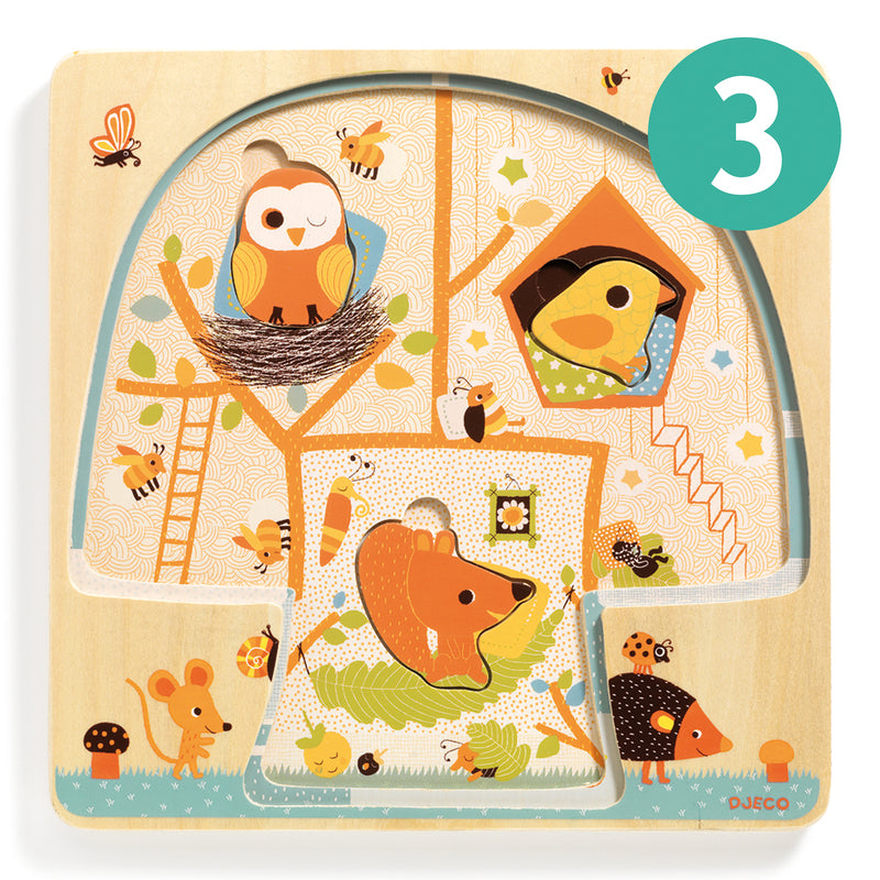 Tree House 3 Layer Wooden Puzzle  | Owl and Friends by Djeco - STEAM Kids Brisbane