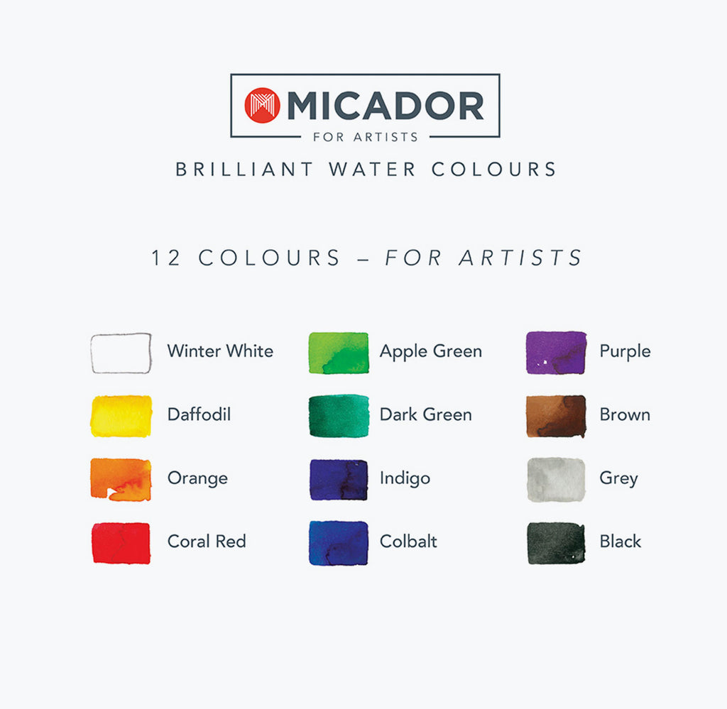 Brilliant Watercolour Disc of 12 Colours | Micador for Artists - STEAM Kids Brisbane