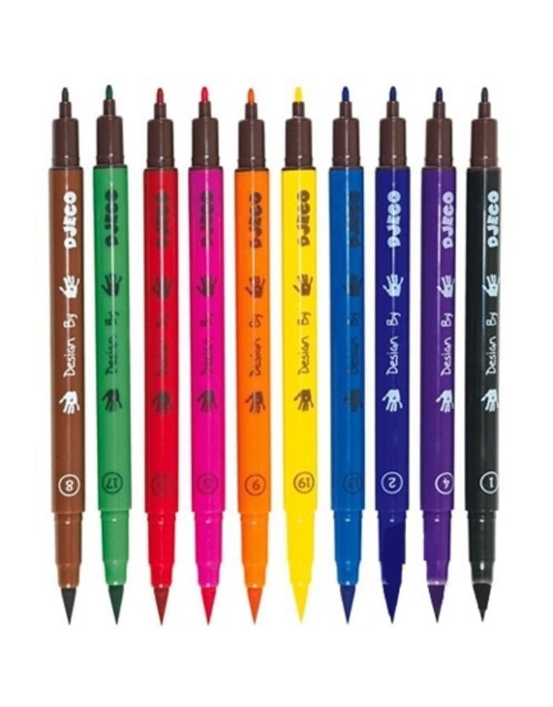 Djeco 10 Felt Tip Brush Pens - Classic Colours - STEAM Kids 