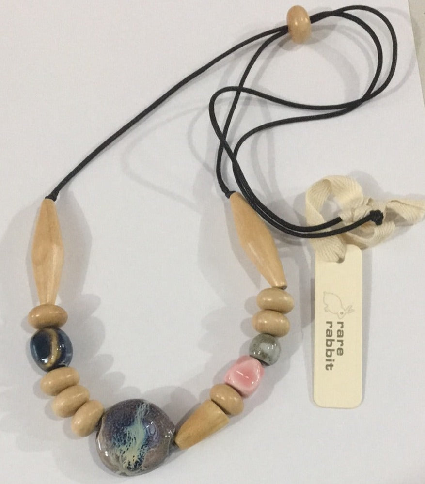Wood and Ceramic Beaded Necklace | Rare Rabbit - STEAM Kids Brisbane