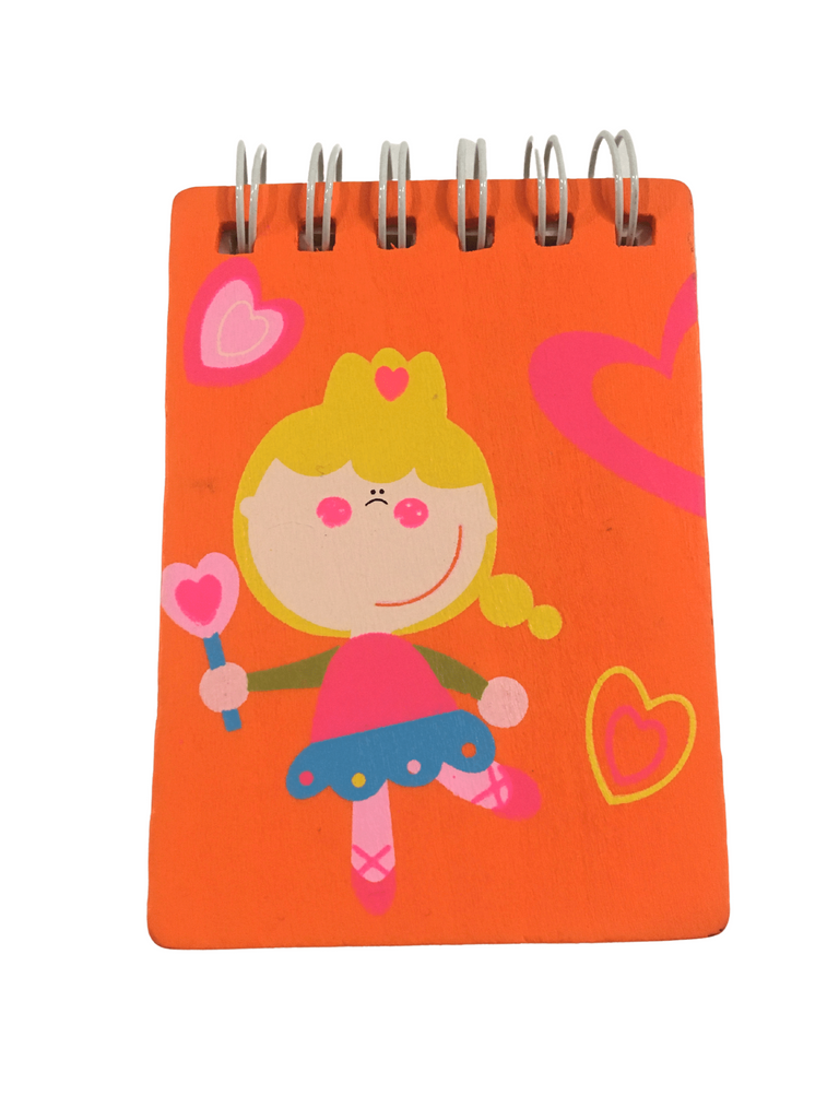 Wooden Mini Notebook - Girl with Orange Background and Hearts - STEAM Kids Brisbane