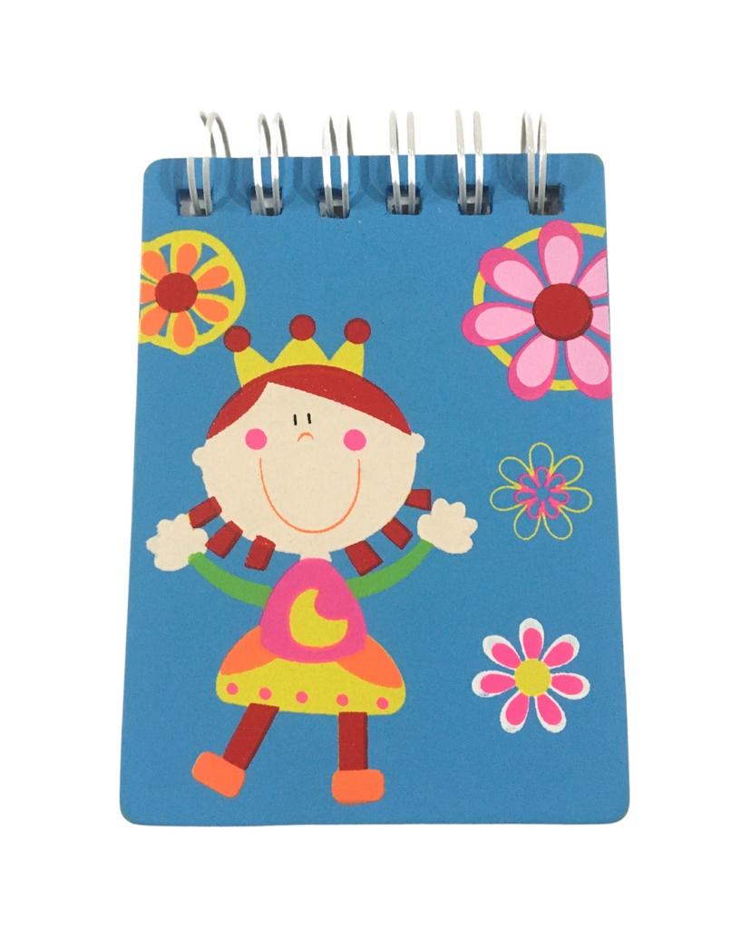 Wooden Mini Notebook - Girl with Blue Background and Flowers - STEAM Kids Brisbane