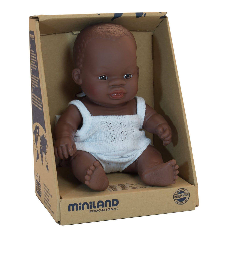 Miniland 21cm African Anatomically Correct Baby Girl Doll - STEAM Kids Brisbane