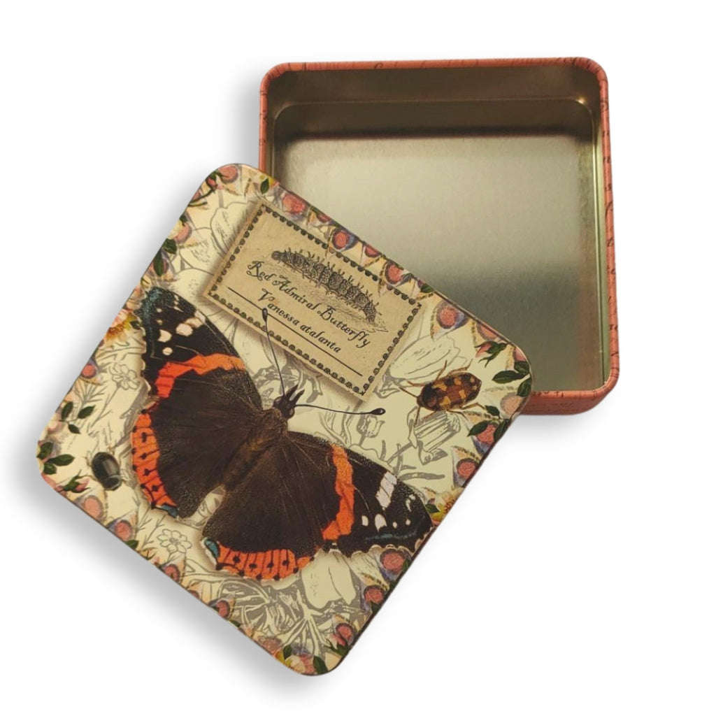 Vintage Butterfly Small Square Gift Tin - Vanessa Atalanta Butterfly - STEAM Kids Brisbane