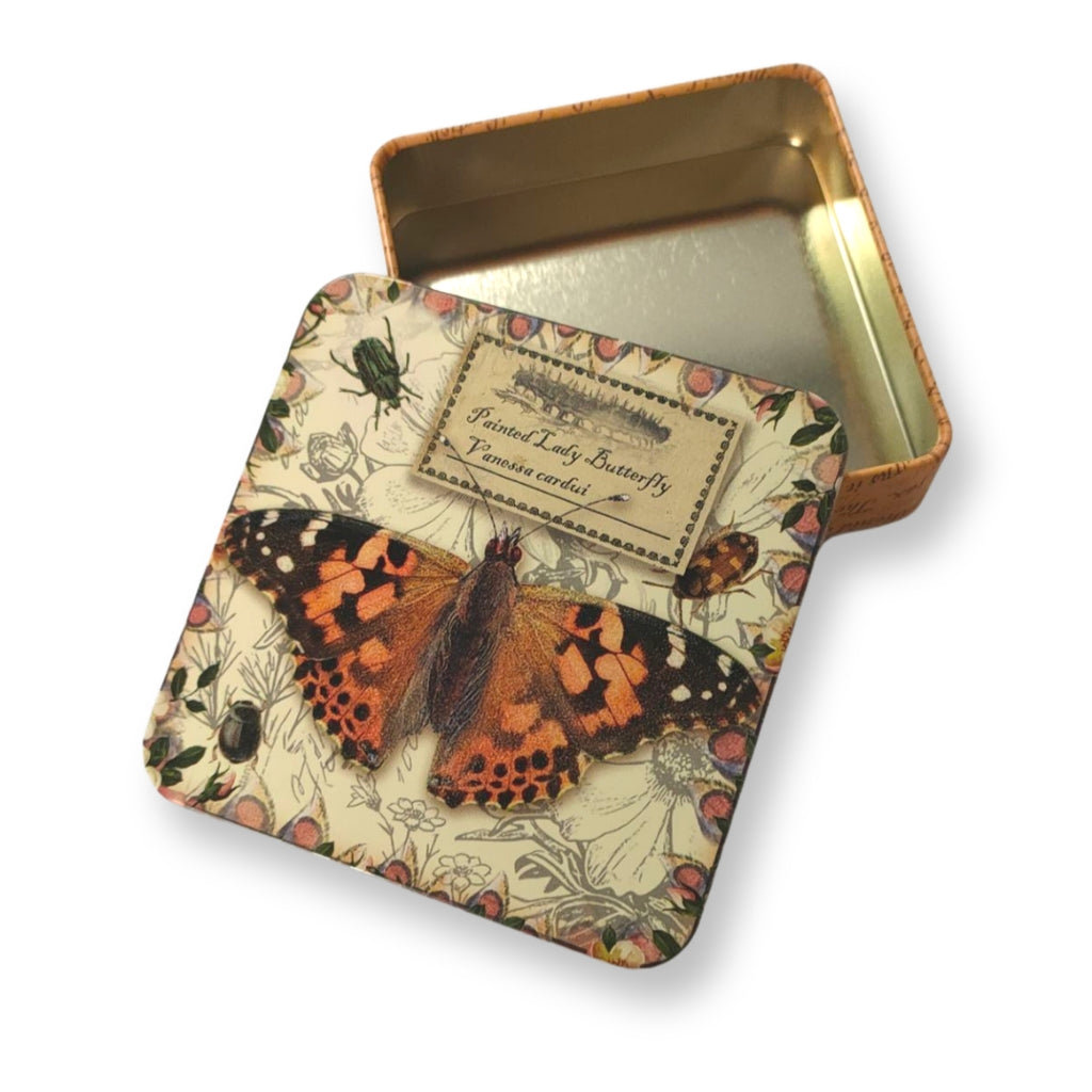 Vintage Butterfly Small Square Gift Tin - Vanessa Cardui Butterfly - STEAM Kids Brisbane