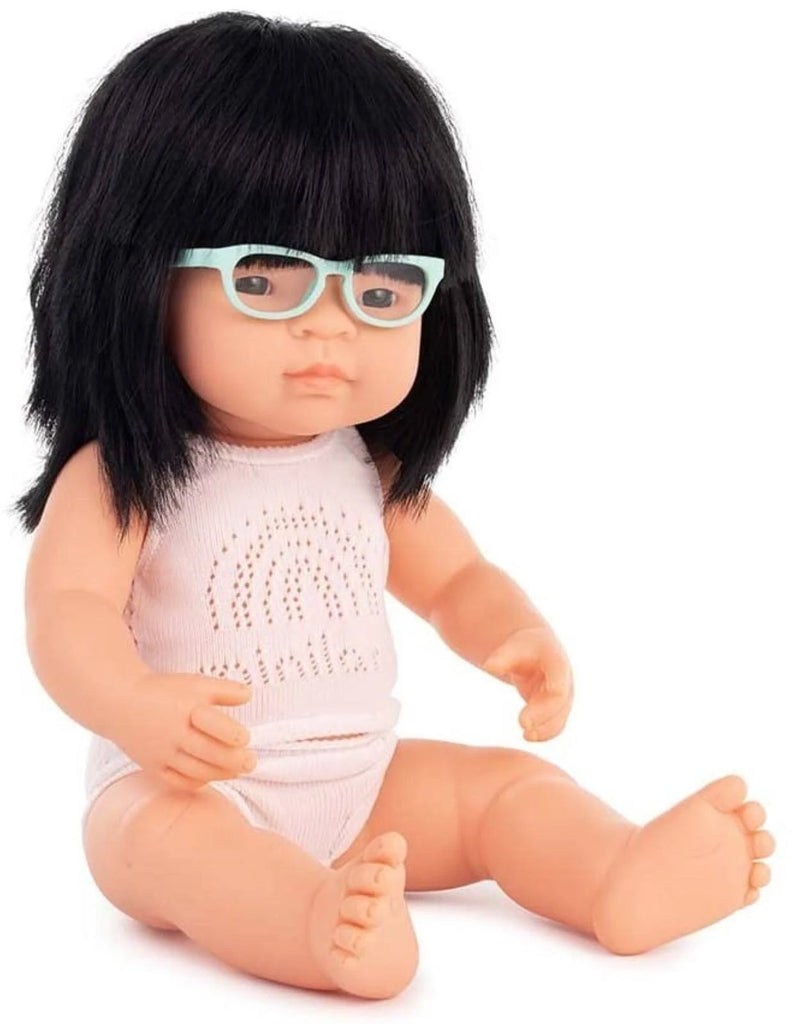 Miniland Doll  | Asian Girl with Glasses ,  38cm | Anatomically Correct Baby - STEAM Kids Brisbane